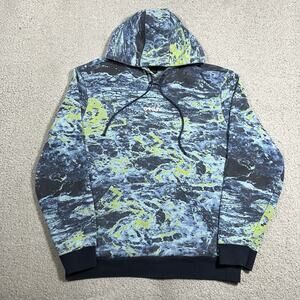 Oakley Hoodie Mens L Blue Center Logo Ocean Print Sweatshirt AOP Pullover Y2K